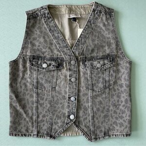 Leopard Design Denim Vest NWT